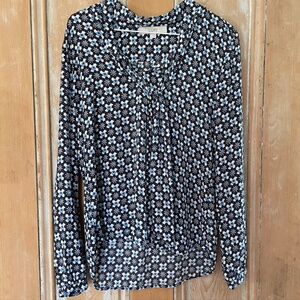 LOFT Womens Tie Front Small Navy Blouse